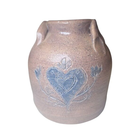Pottery Heart Vintage Small Heart Knick Knack Brown Blue Floral Country Cottage - Picture 8 of 8